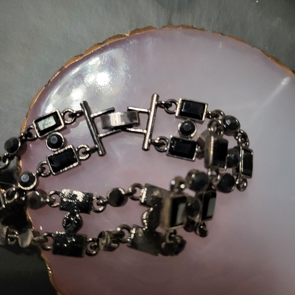 Silver and onyx ladder bracelet. - Picture 2 of 6